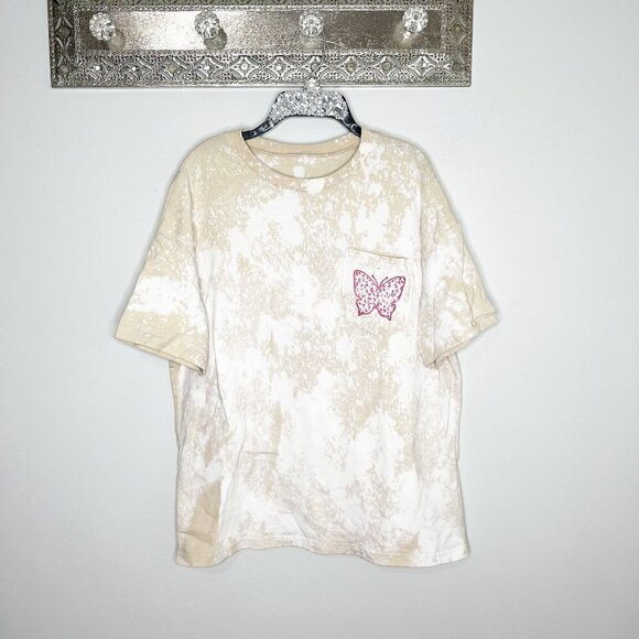 Custom Handmaid Tie Dye Bleached Tan Pink Boho Band Rock Tee Medium - Picture 1 of 5
